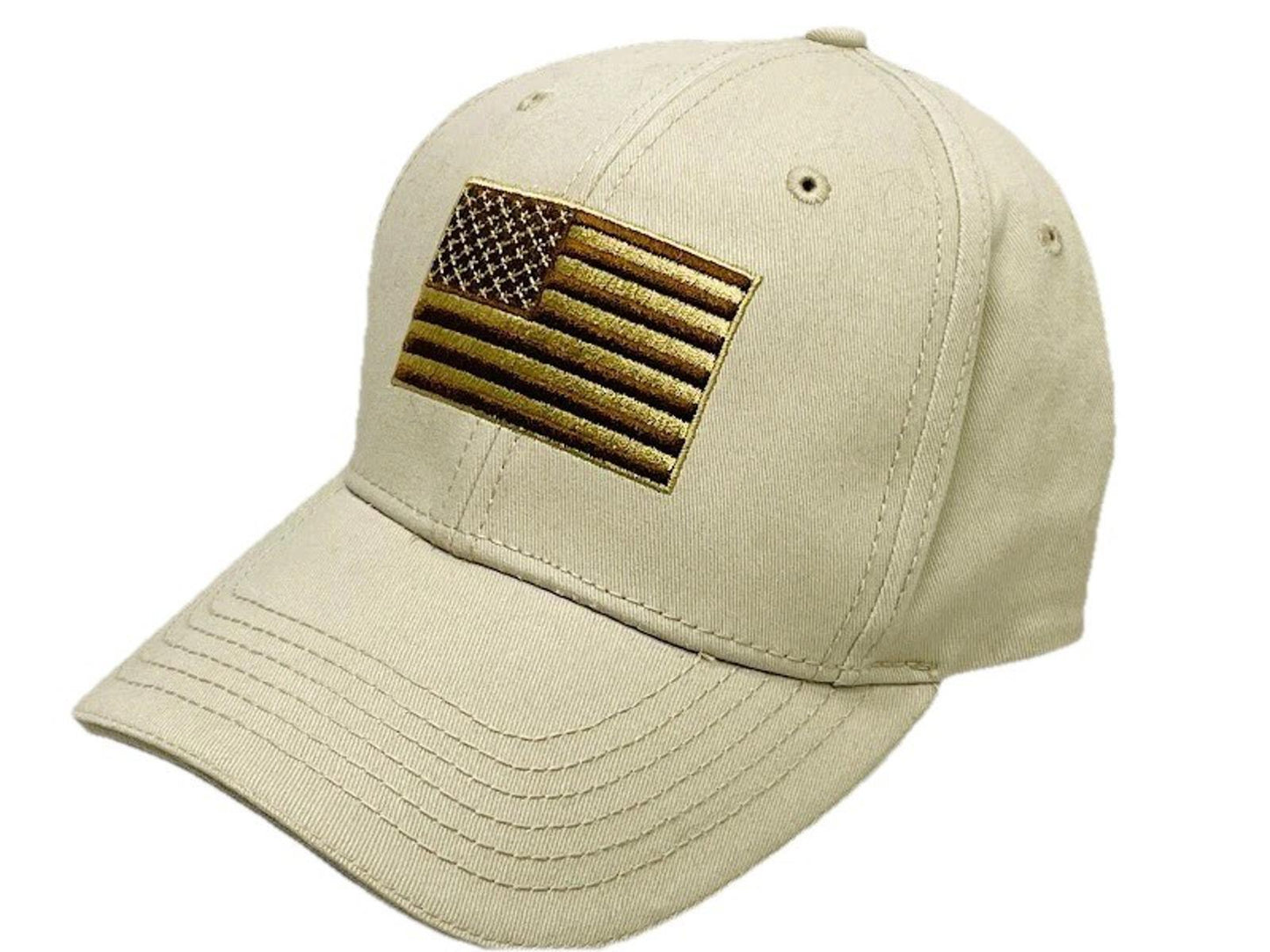 Beige Baseball Cap with Embroidered American Flag Patch