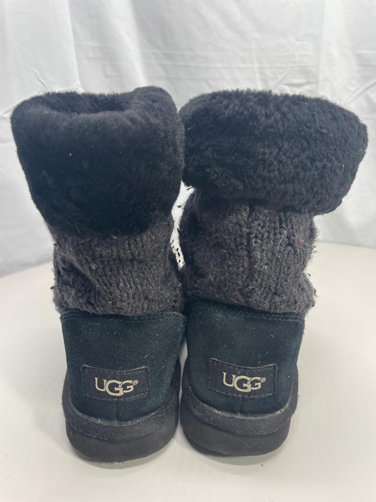 Ugg Australia Boot Black Juniper Cable Knit/Suede Girls 13