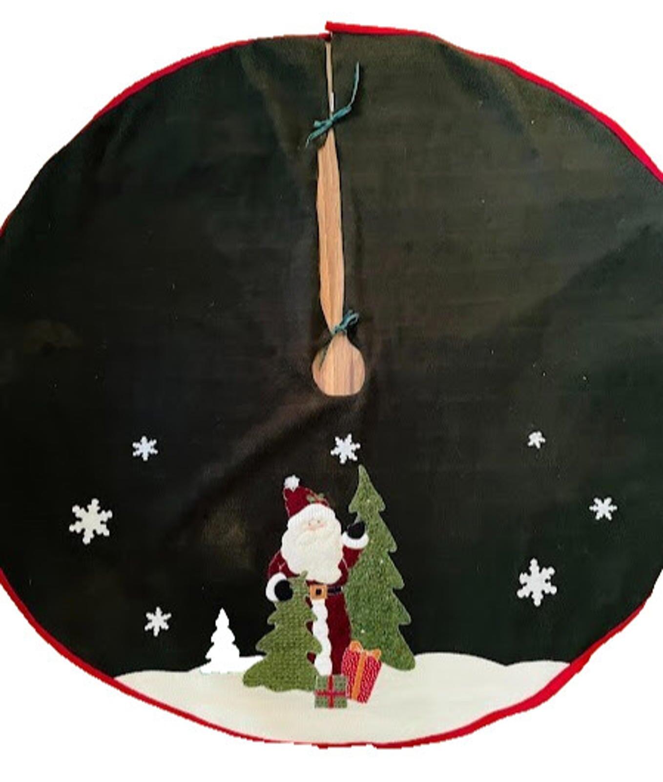 Christmas Tree Skirt with Santa and Snowflake Design