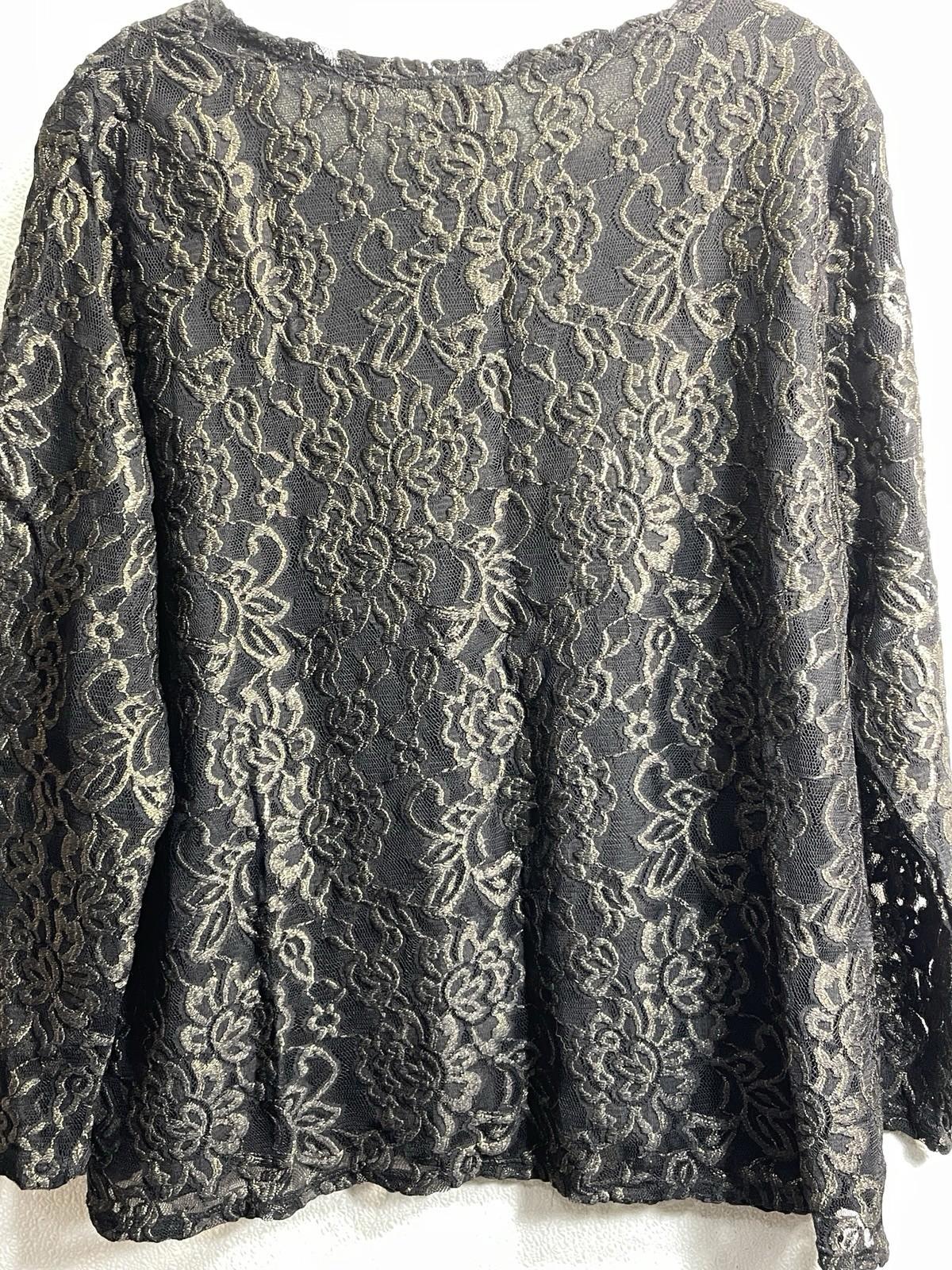 Chicos 3 Shirt Long Sleeve Black Mesh with Gold Embroidered Design Women's XL