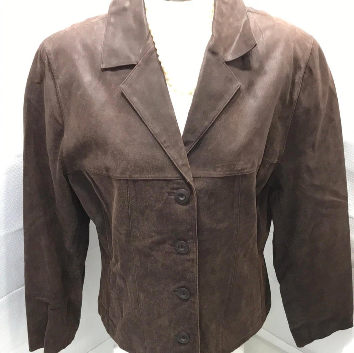 Wilsons Leather Suede Brown Button Down Coat Jacket Ladies M