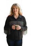 Sweet Rain Fashion Shacket Black Fleece with Studded Fringe Ladies M