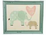 Hobby Lobby Art Teal Wooden Frame with Painted Elephants Mama/Baby 16" x 13"
