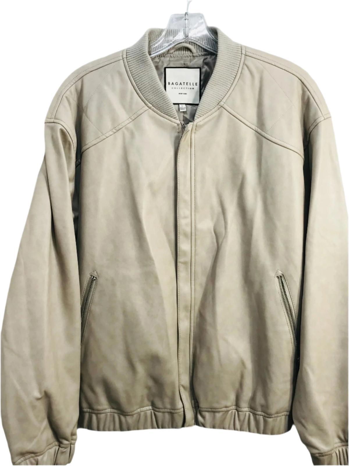 Bagatelle Beige Bomber Jacket with Ribbed Cuffs and Hem Vegan Leather Ladies L