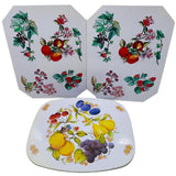 Vintage Fruit Pattern Metal Hot Pad Set Fruit & Flowers 3 PC