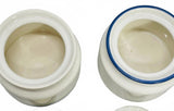 Pfaltzgraff VINTAGE 2 PC Cream/Sugar Bowls Ceramic Beige with Blue Stripes 3" x 4"