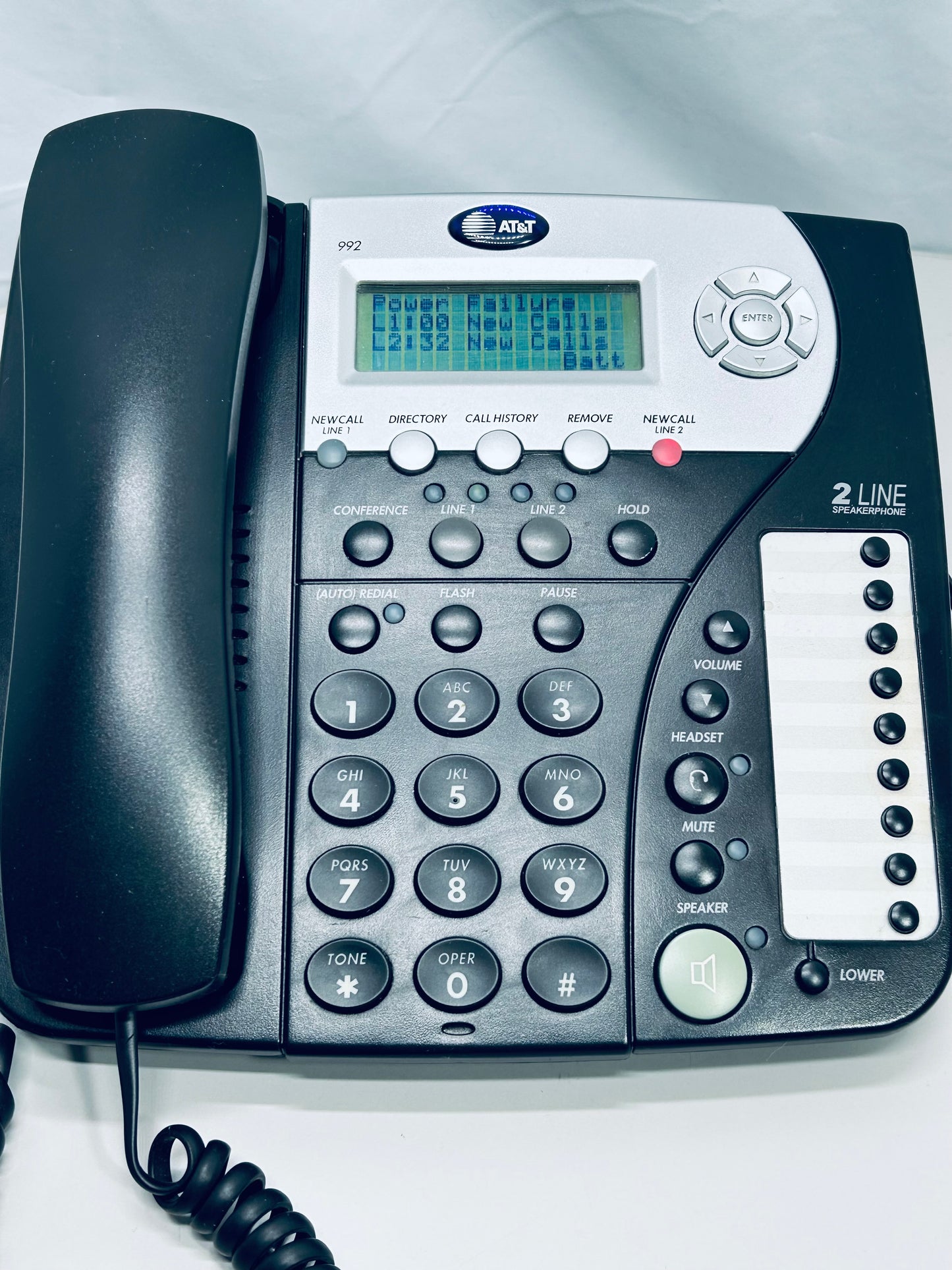 TESTED AT&T 2 Line Speakerphone Desktop Matte Black 8" x 9"