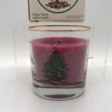 NIB Spode Christmas Tree Glass Votive with Candle Partially Burned