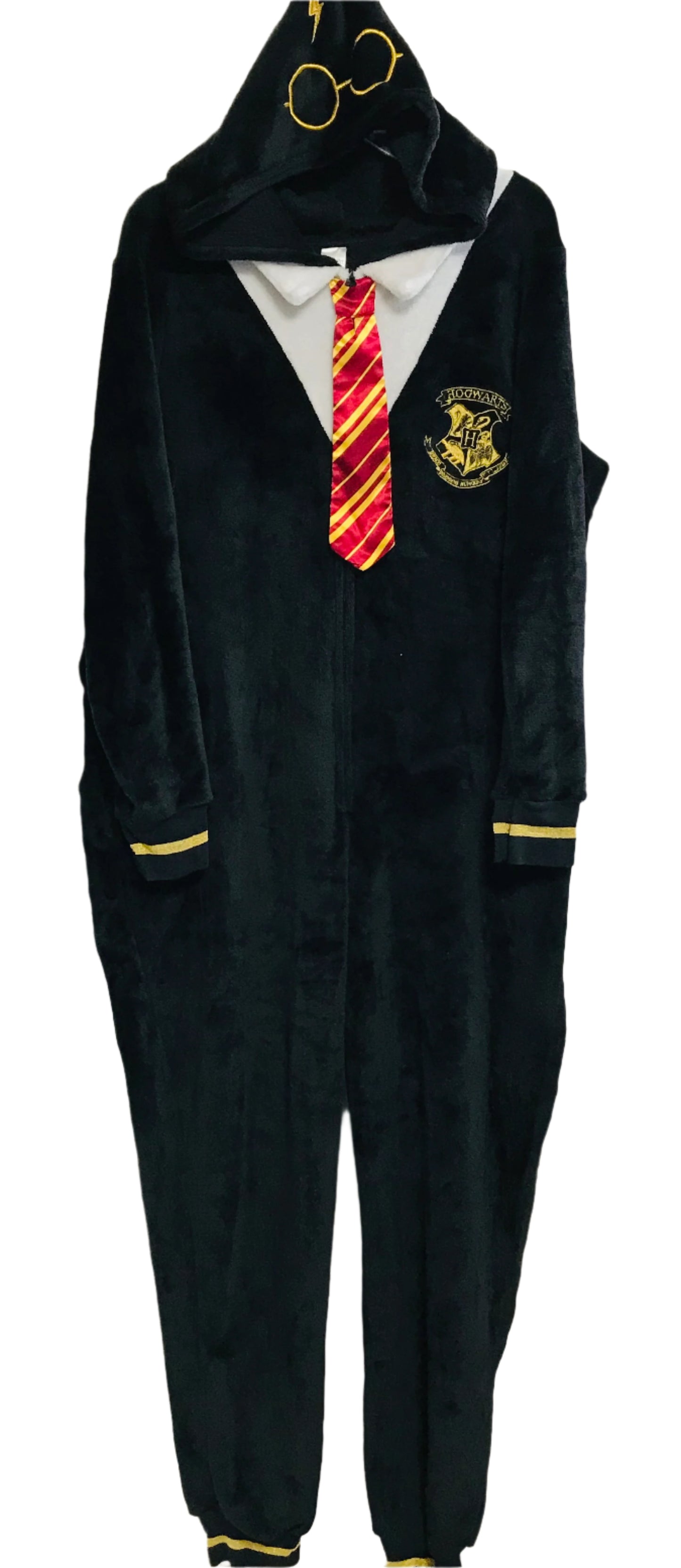Harry Potter Hogwarts COSTUME Cozy Fuzzy Hooded One Piece Sleeper Pajamas or Costume! Adult XL FRESHLY LAUNDERED TOO!