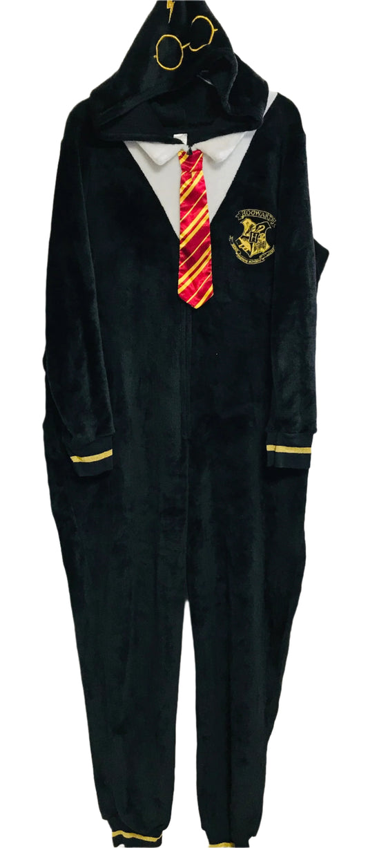 Harry Potter Hogwarts COSTUME Cozy Fuzzy Hooded One Piece Sleeper Pajamas or Costume! Adult XL FRESHLY LAUNDERED TOO!