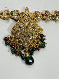 Indian Bollywood Jewelry Upper Arm Bracelet Gold Tone Center Diamond with Green/Purple Danglies 10"