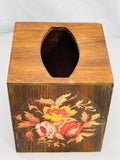 Vintage 6" Wooden Tissue Box Square with Floral Accent