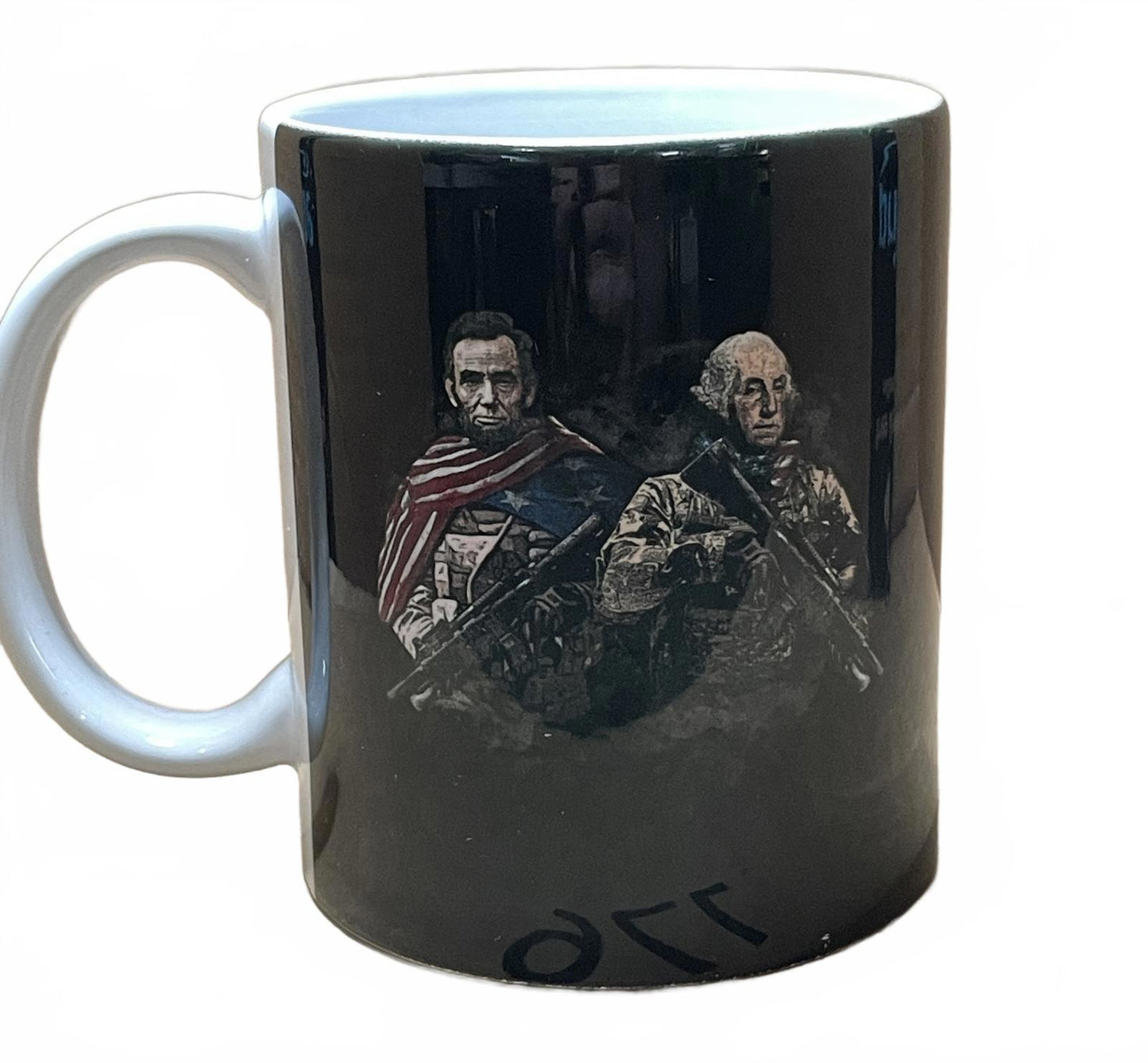 Graphic Mug 12 oz Presidents Washington & Lincoln in Military Gear with US Flag