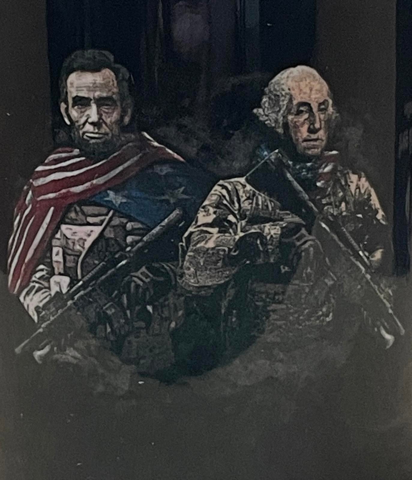 Graphic Mug 12 oz Presidents Washington & Lincoln in Military Gear with US Flag