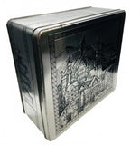 Vintage Tin Box European Castle Silver Square Embossed