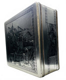 Vintage Tin Box European Castle Silver Square Embossed
