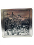 Vintage Tin Box European Castle Silver Square Embossed