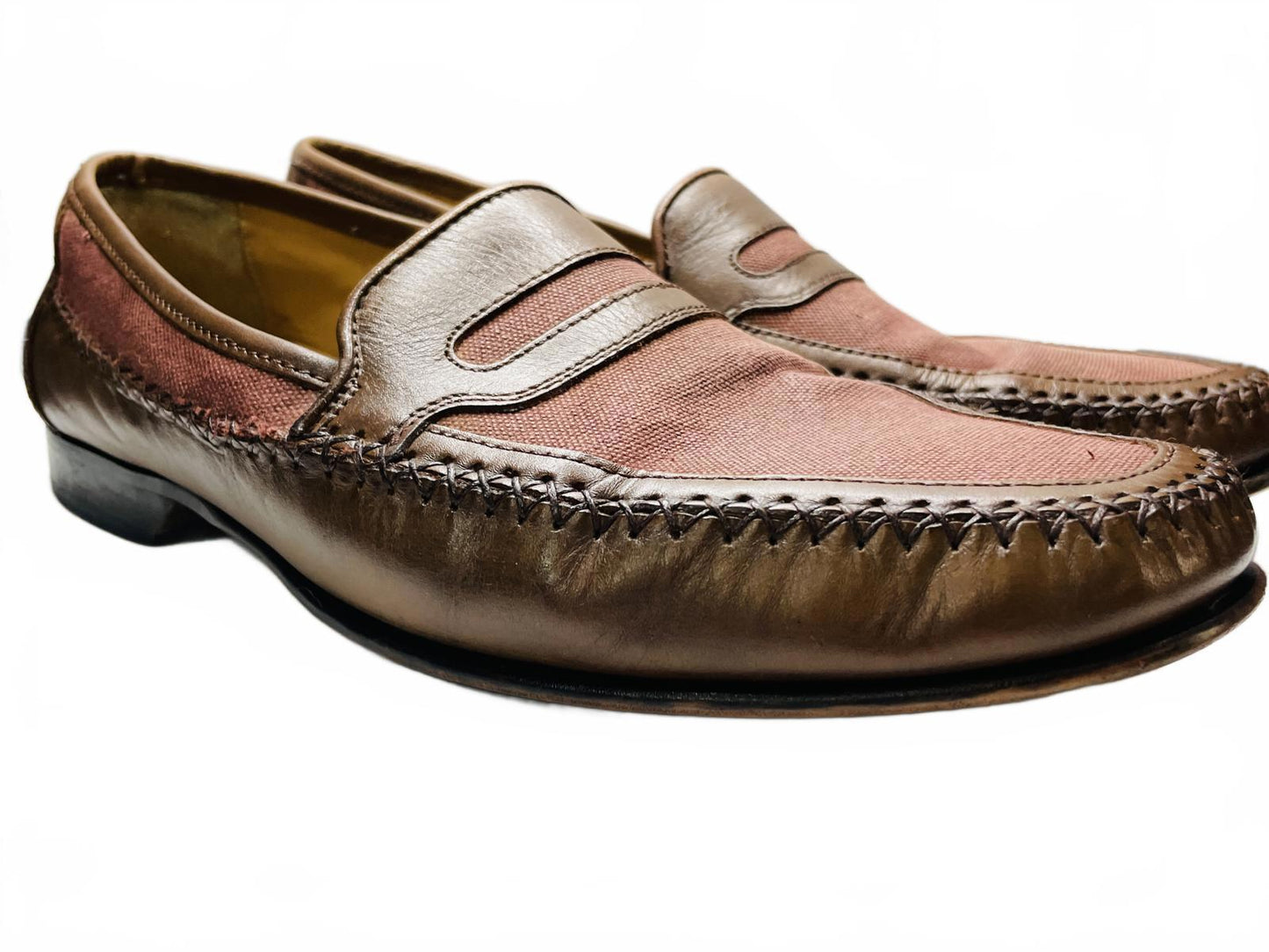 Giorgio Brutini Men's Brown Leather and Fabric Loafers Mens 9