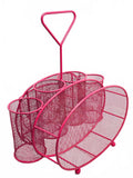 Wire Picnic Table Utensil Plate Organizer Caddy Basket Pink