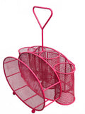 Wire Picnic Table Utensil Plate Organizer Caddy Basket Pink