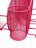 Wire Picnic Table Utensil Plate Organizer Caddy Basket Pink
