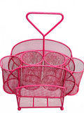 Wire Picnic Table Utensil Plate Organizer Caddy Basket Pink