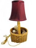 Wooden Basket Lamp with Decorative Balls & Maroon Lamp Shade