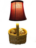 Wooden Basket Lamp with Decorative Balls & Maroon Lamp Shade