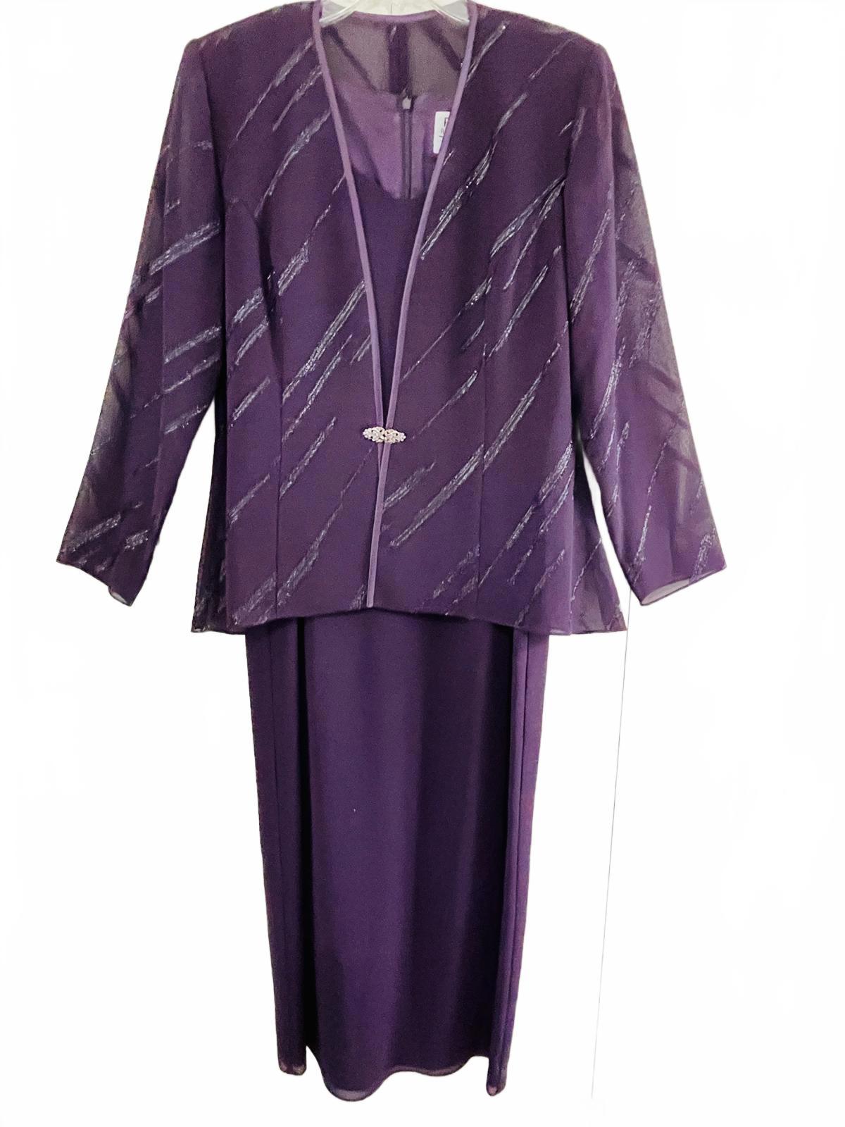 R&M Richards Elegant Purple Plum Evening Dress with Sheer Jacket Ladies 14P