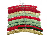 Set of 10 Vintage Crochet Padded Hangers in Red, Green, and Gold