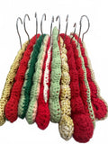 Set of 10 Vintage Crochet Padded Hangers in Red, Green, and Gold