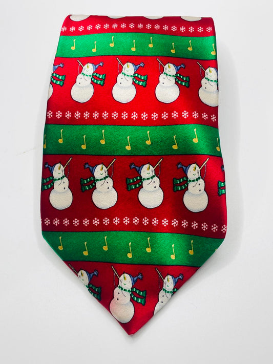 Hallmark Vintage Holiday Traditions Red and Green Snowman Christmas Neck Tie