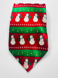 Vintage Hallmark Holiday Traditions Red and Green Snowman Christmas Neck Tie