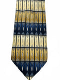 Vintage Geometric Pattern Silk Neck Tie in Blue, Gold, and Cream
