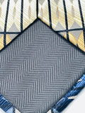 Vintage Geometric Pattern Silk Neck Tie in Blue, Gold, and Cream