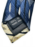 Vintage Geometric Pattern Silk Neck Tie in Blue, Gold, and Cream