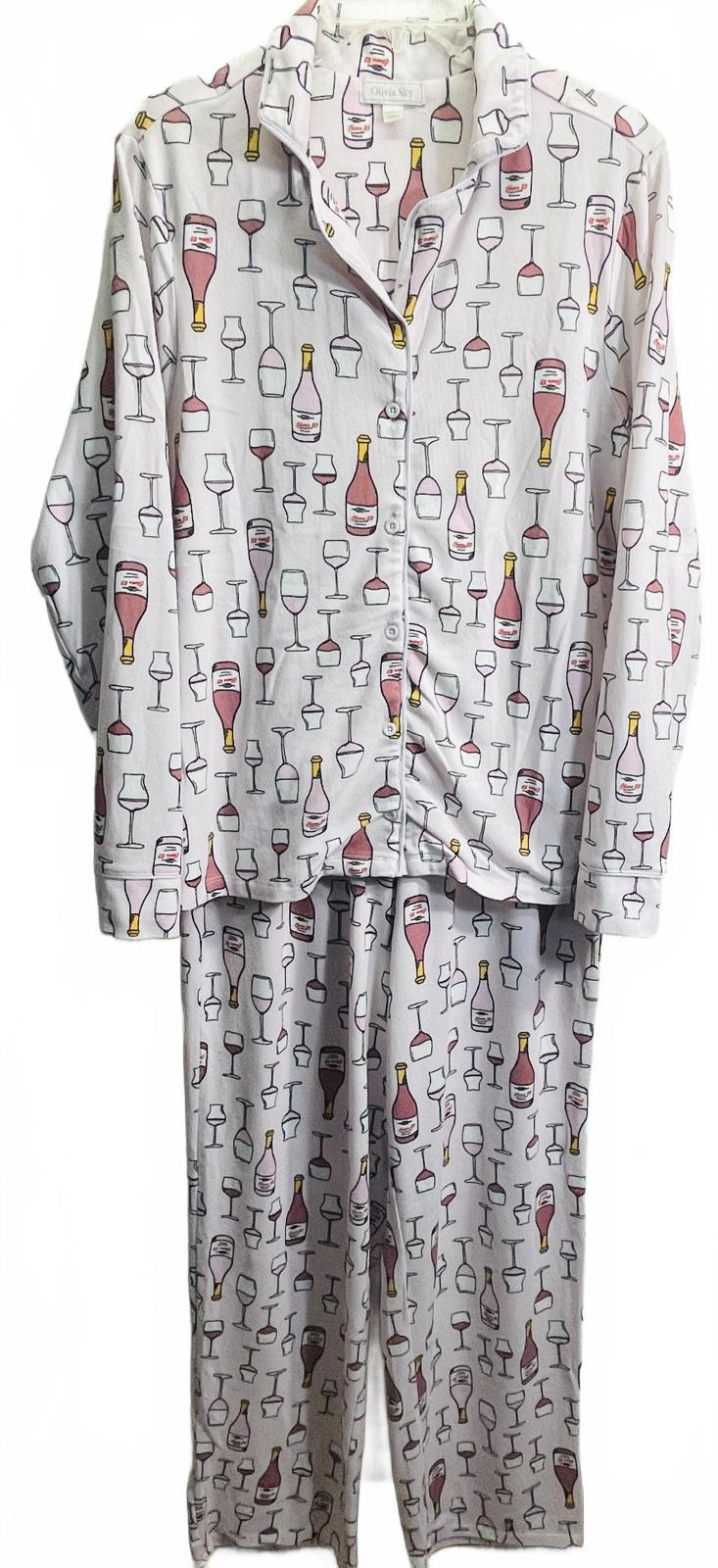 Olivia Sky Large Wine Bottle and Glass Print Pajama Set Ladies L