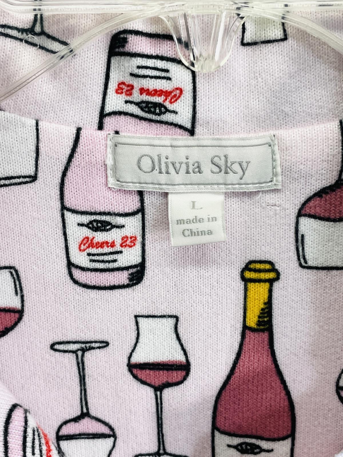 Olivia Sky Large Wine Bottle and Glass Print Pajama Set Ladies L