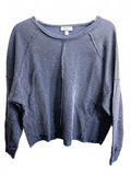 Discreet New York Blue and gray striped ribbed distressed cropped top Ladies L