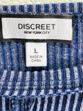 Discreet New York Blue and gray striped ribbed distressed cropped top Ladies L