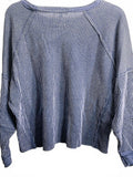 Discreet New York Blue and gray striped ribbed distressed cropped top Ladies L