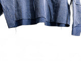Discreet New York Blue and gray striped ribbed distressed cropped top Ladies L