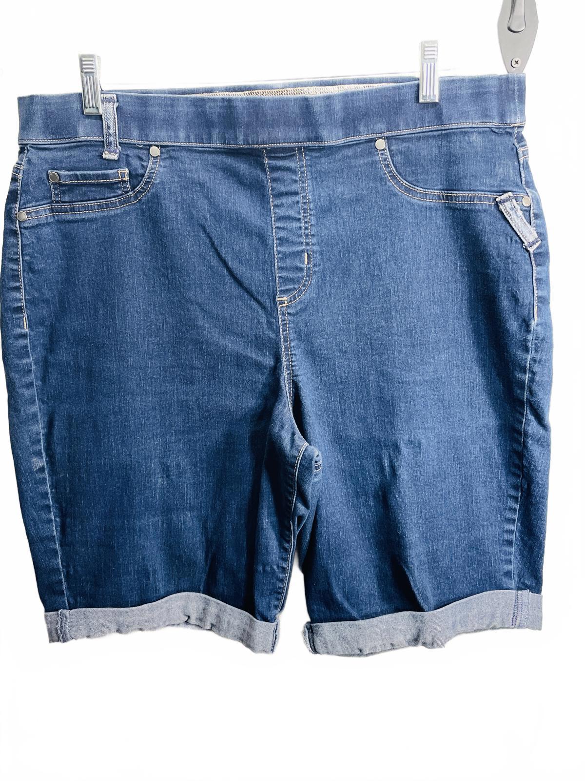 Kim Rogers Women's Dark Denim Shorts Elastic Waist Ladies 16