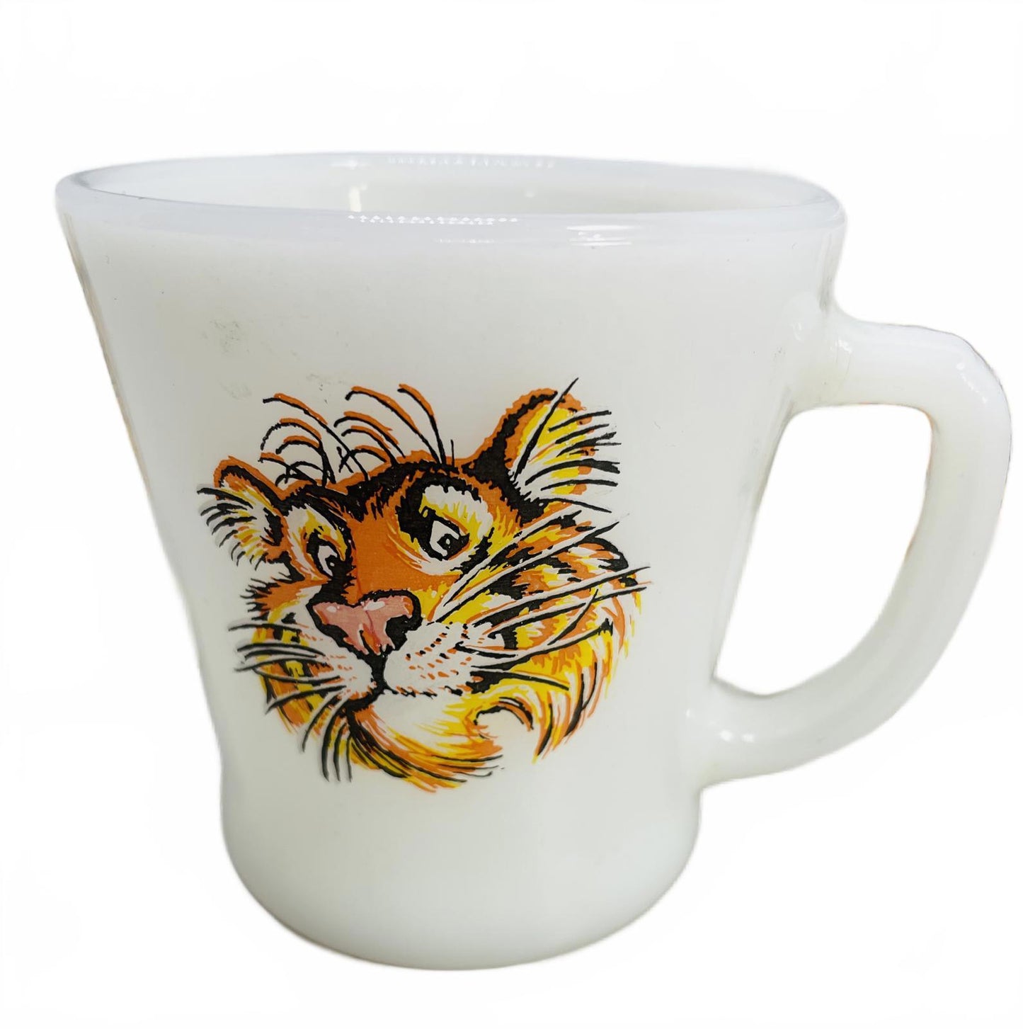 Anchor Hocking Vintage Fire King Milk Glass Mugs, Happy Tiger 4" - Set of 3