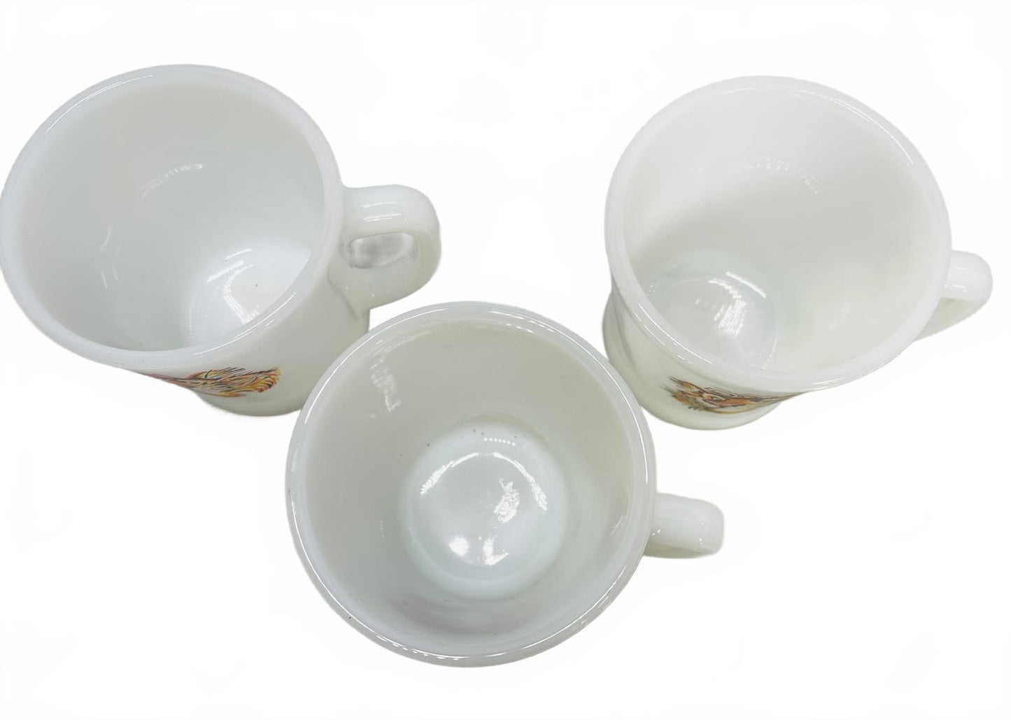 Anchor Hocking Vintage Fire King Milk Glass Mugs, Happy Tiger 4" - Set of 3
