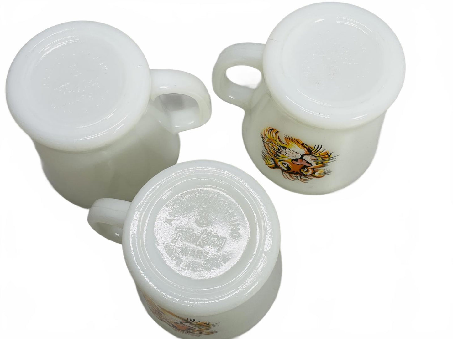 Anchor Hocking Vintage Fire King Milk Glass Mugs, Happy Tiger 4" - Set of 3