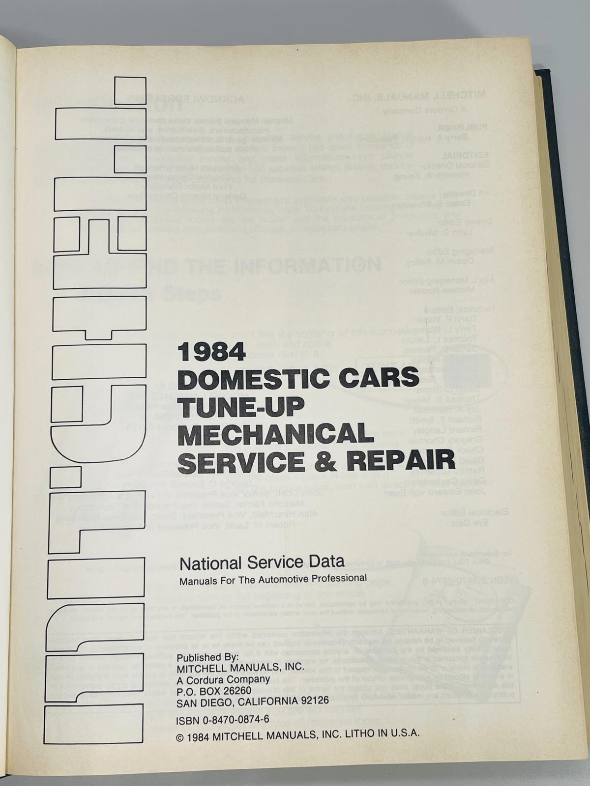 1984 Mitchell Domestic Cars Tune-Up Mechanical Service & Repair Manual