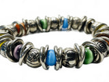 Silver Tone Multicolor Beaded Stretch Bracelet