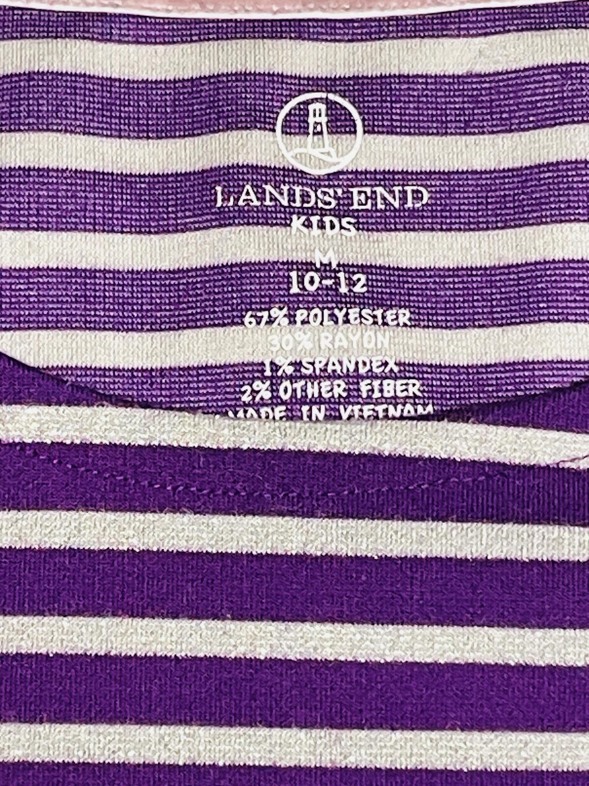 Lands End Kids Dress Long Sleeve Purple with Silver Glitter Stripes Girls 10/12
