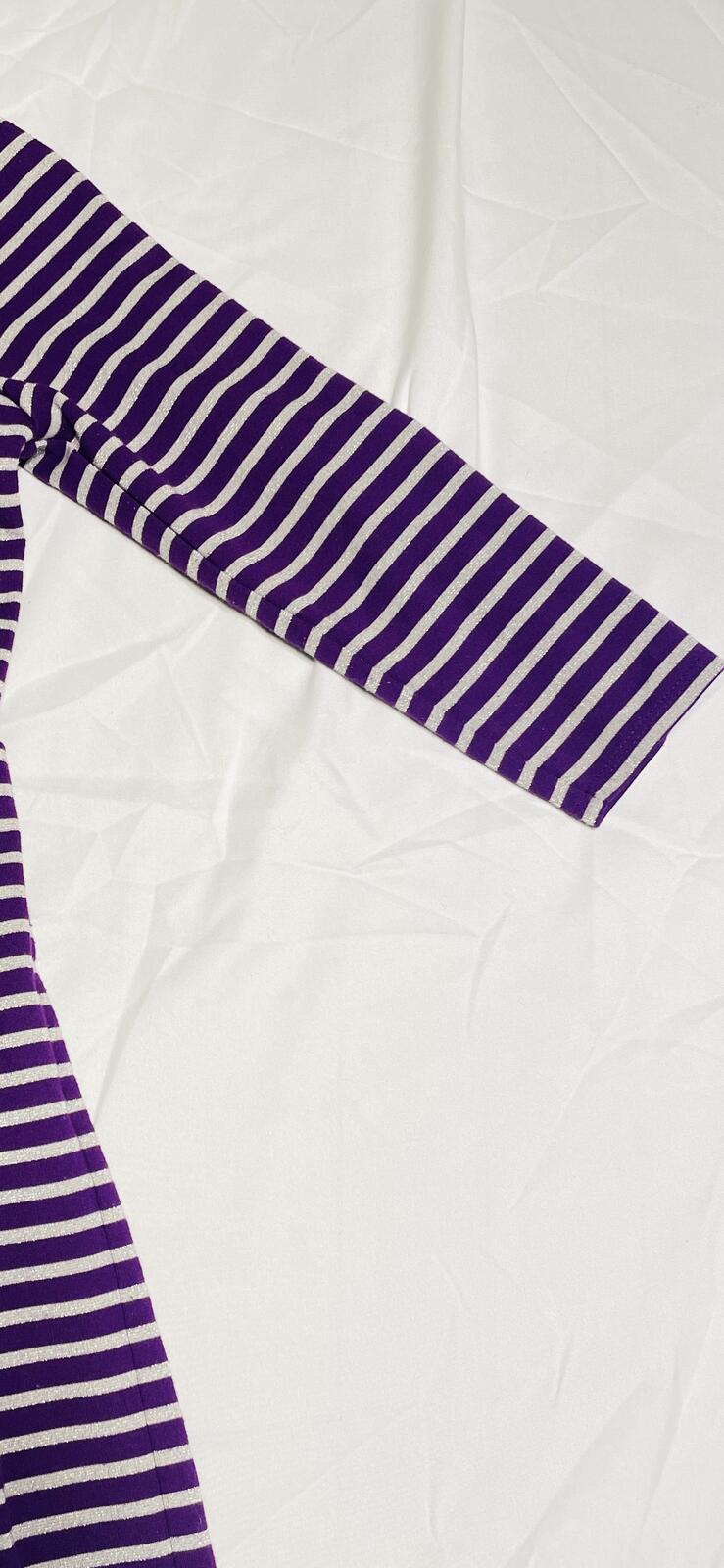 Lands End Kids Dress Long Sleeve Purple with Silver Glitter Stripes Girls 10/12